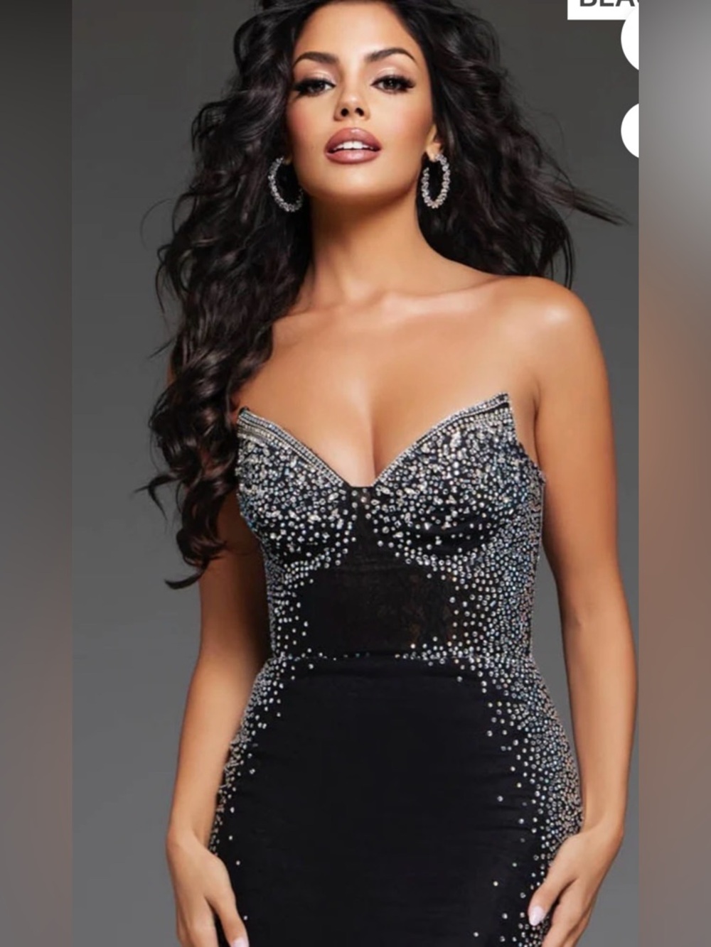 Jovani Black Strapless Crystal-Embellished Evening Gown